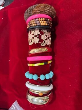 Assorted Women's Bangle Bracelet Set - Pink, Turquoise & Gold